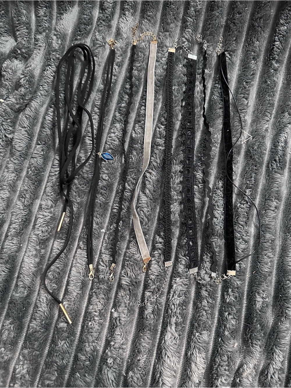 Set of Black & Gray Velvet and Lace Chokers